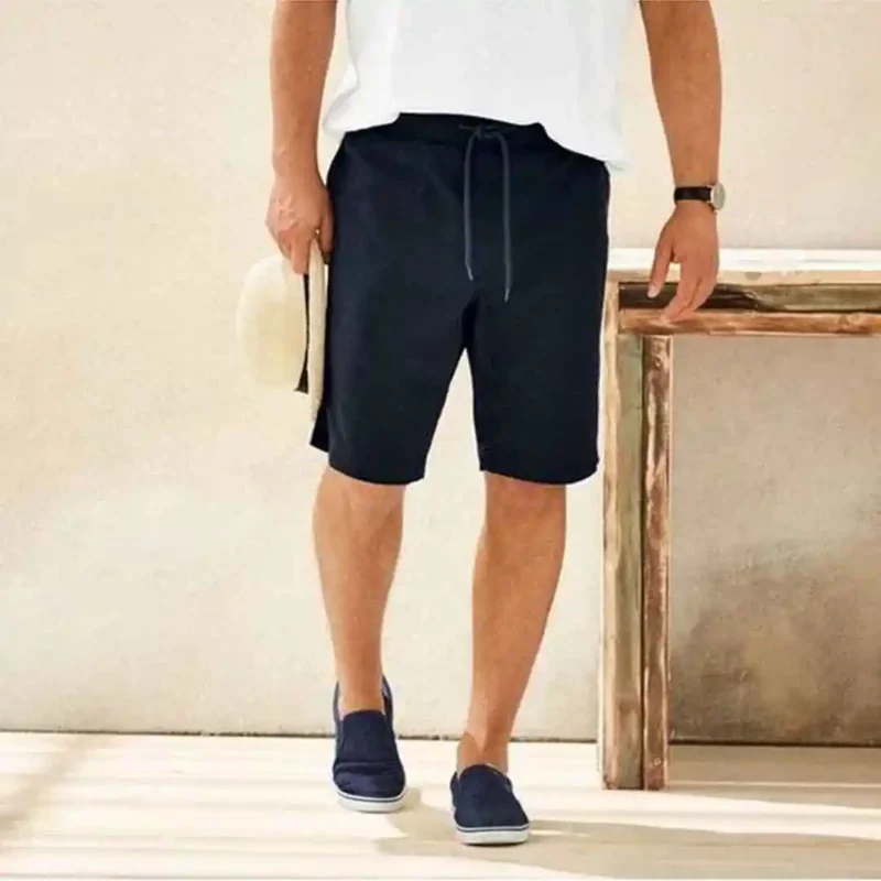 شلوارک مردانه کتان سورمه ای کمرکش