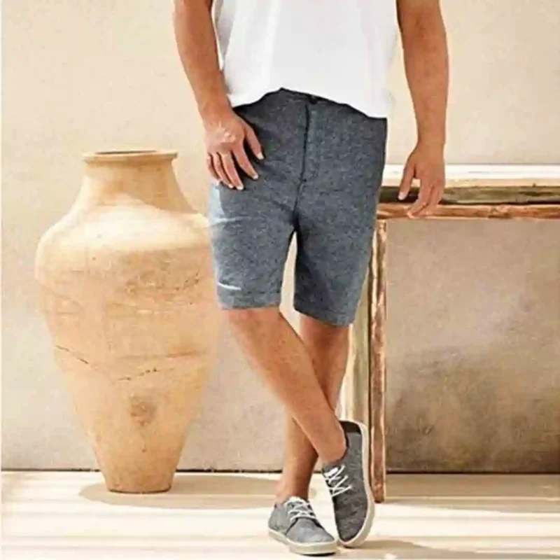 شلوارک مردانه کتان طوسی کمرکش