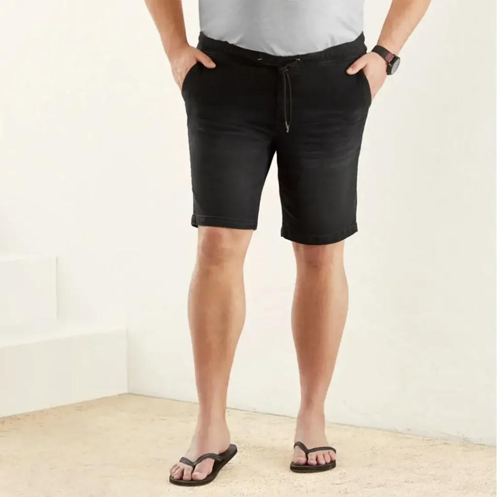 شلوارک مردانه جین زغالی کمرکش بندی لیورجی LIVERGY