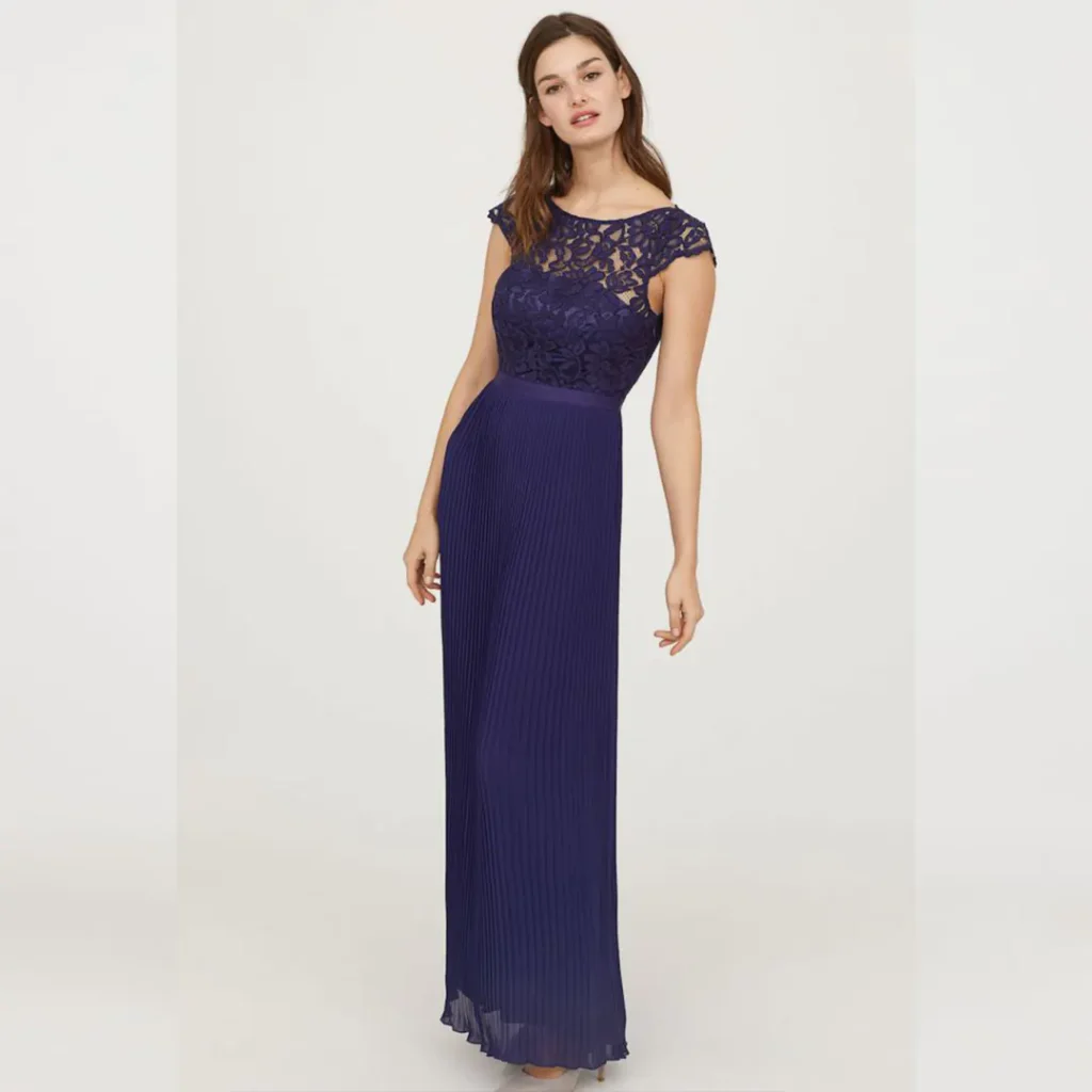 پبراهن مجلسی گیپور و پلیسه بنفش اچ اند ام