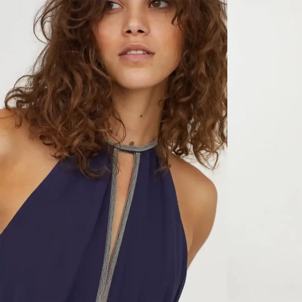 پبراهن مجلسی سنگدوزی سورمه ای بلند اچ اند ام