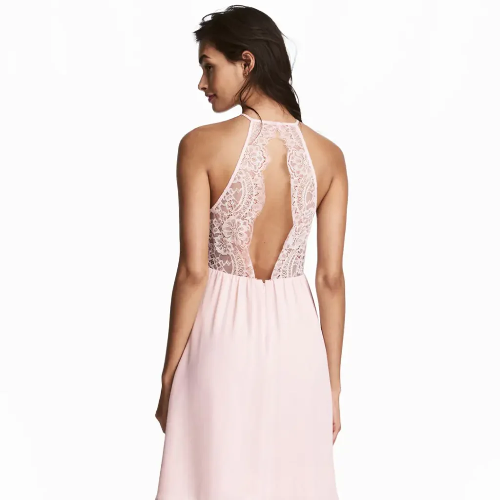 پبراهن مجلسی پشت گیپور بلند صورتی اچ اند ام