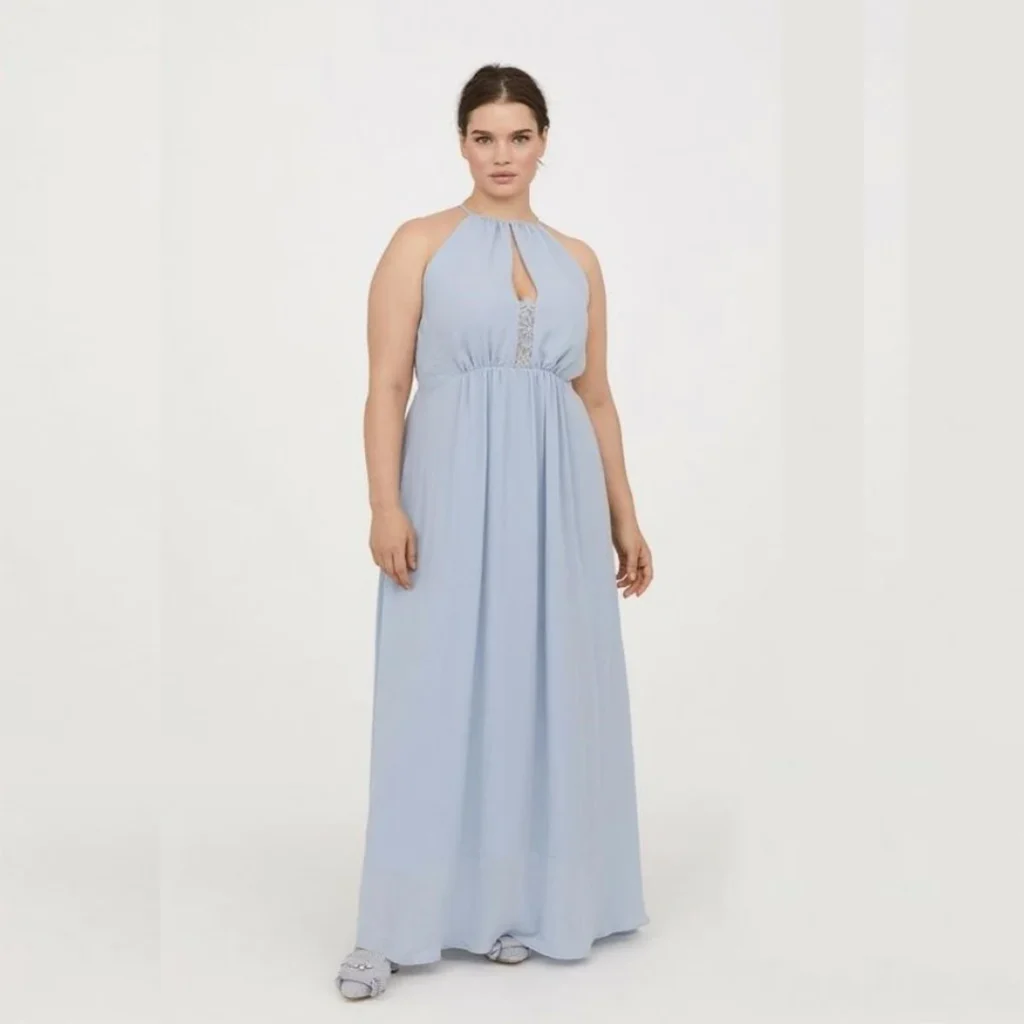 پبراهن مجلسی پشت گیپور بلند آبی اچ اند ام