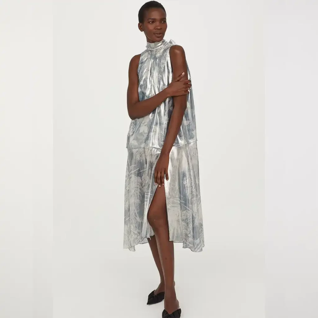 پیراهن مجلسی نقره ای براق اچ اند ام H&M