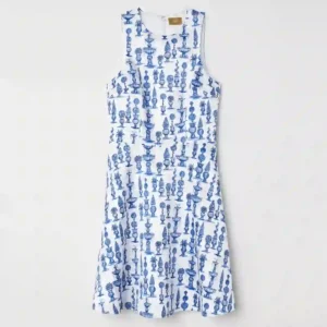 پیراهن مجلسی گلدار کوتاه سفید آبی اچ اند ام H&M