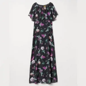 پیراهن مجلسی گلدار بلند مشکی اچ اند ام H&M