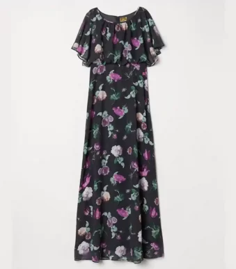پیراهن مجلسی گلدار بلند مشکی اچ اند ام H&M
