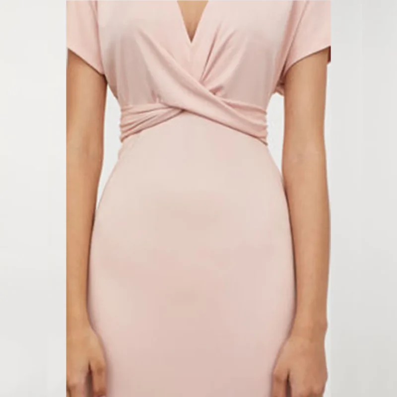 پیراهن مجلسی بلند آستین کوتاه صورتی اچ اند ام H&M