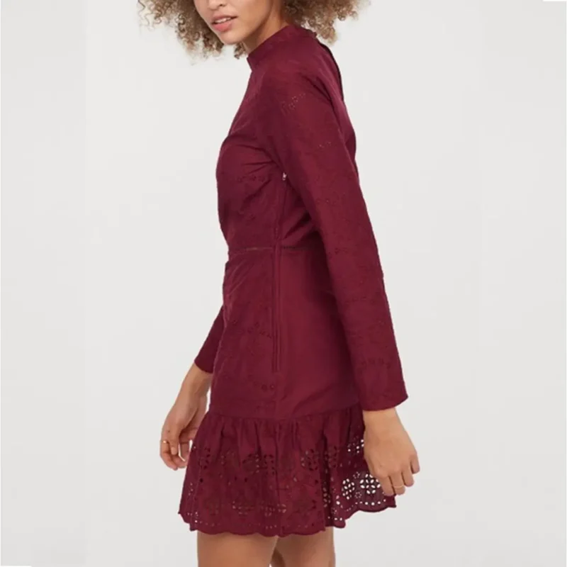 پیراهن مجلسی خامه دوزی زرشکی اچ اند ام H&M