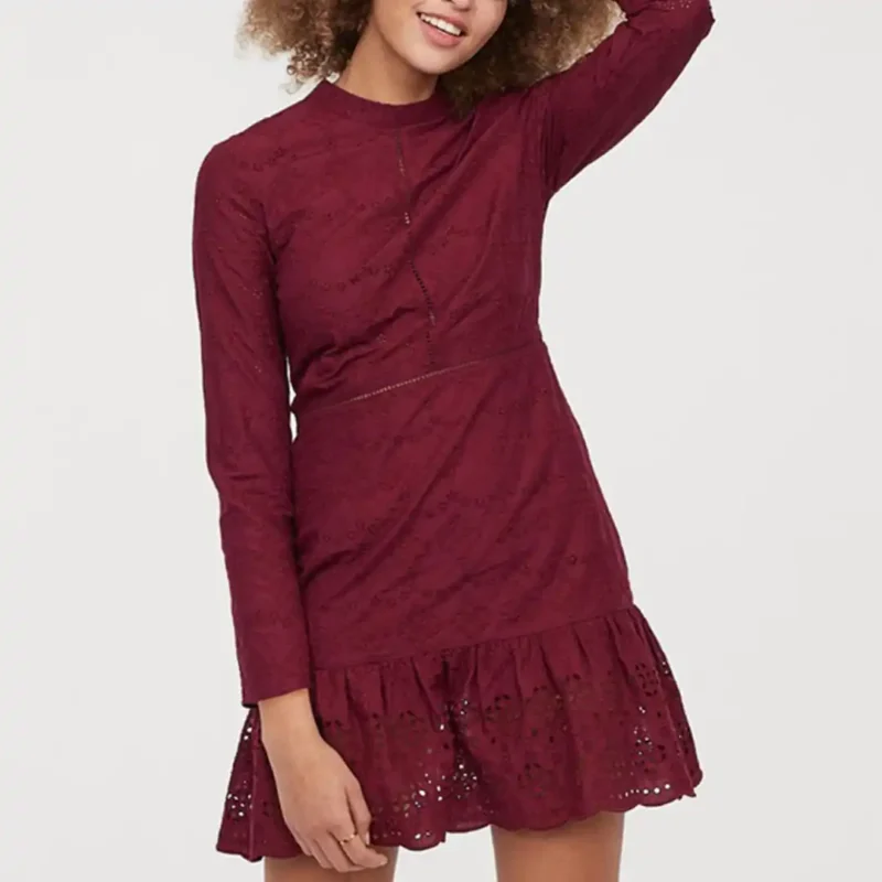 پیراهن مجلسی خامه دوزی زرشکی اچ اند ام H&M