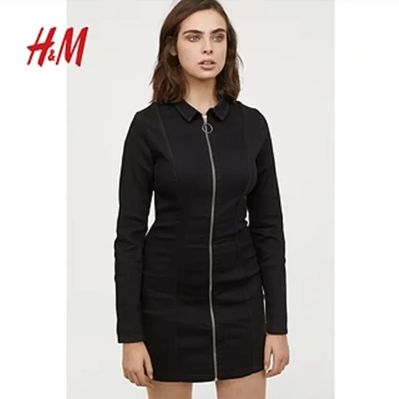 مانتو جین جلو زیپ مشکی اچ اند ام H&M