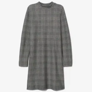 پیراهن مجلسی چهارخانه پاییزی مشکی سفید اچ اند ام H&M