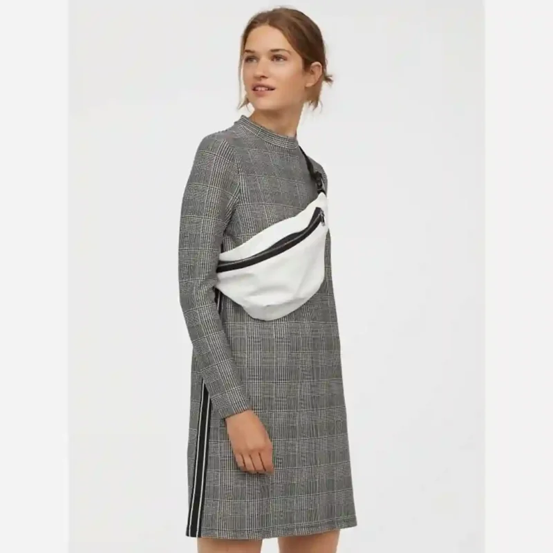 پیراهن مجلسی چهارخانه پاییزی مشکی سفید اچ اند ام H&M