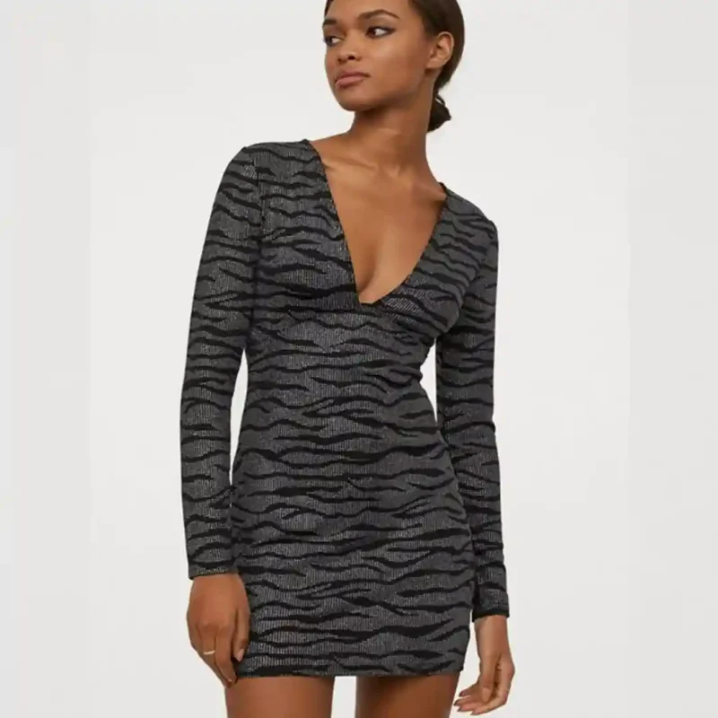 پیراهن مجلسی طرح زیبرا مشکی اچ اند ام H&M