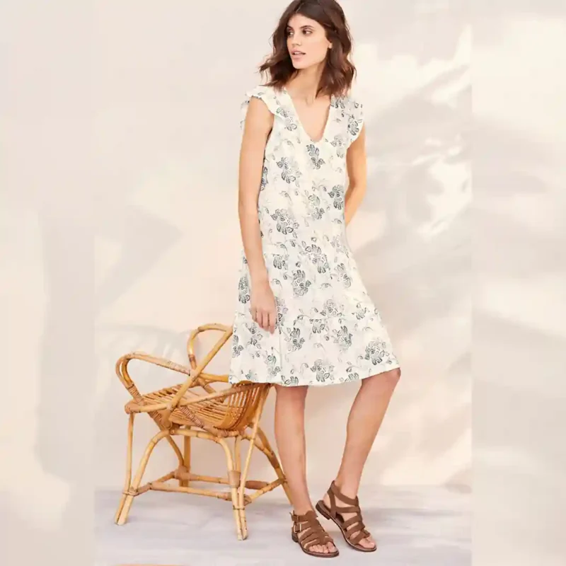 پیراهن ساحلی لینن طرح برگ سفید نکست