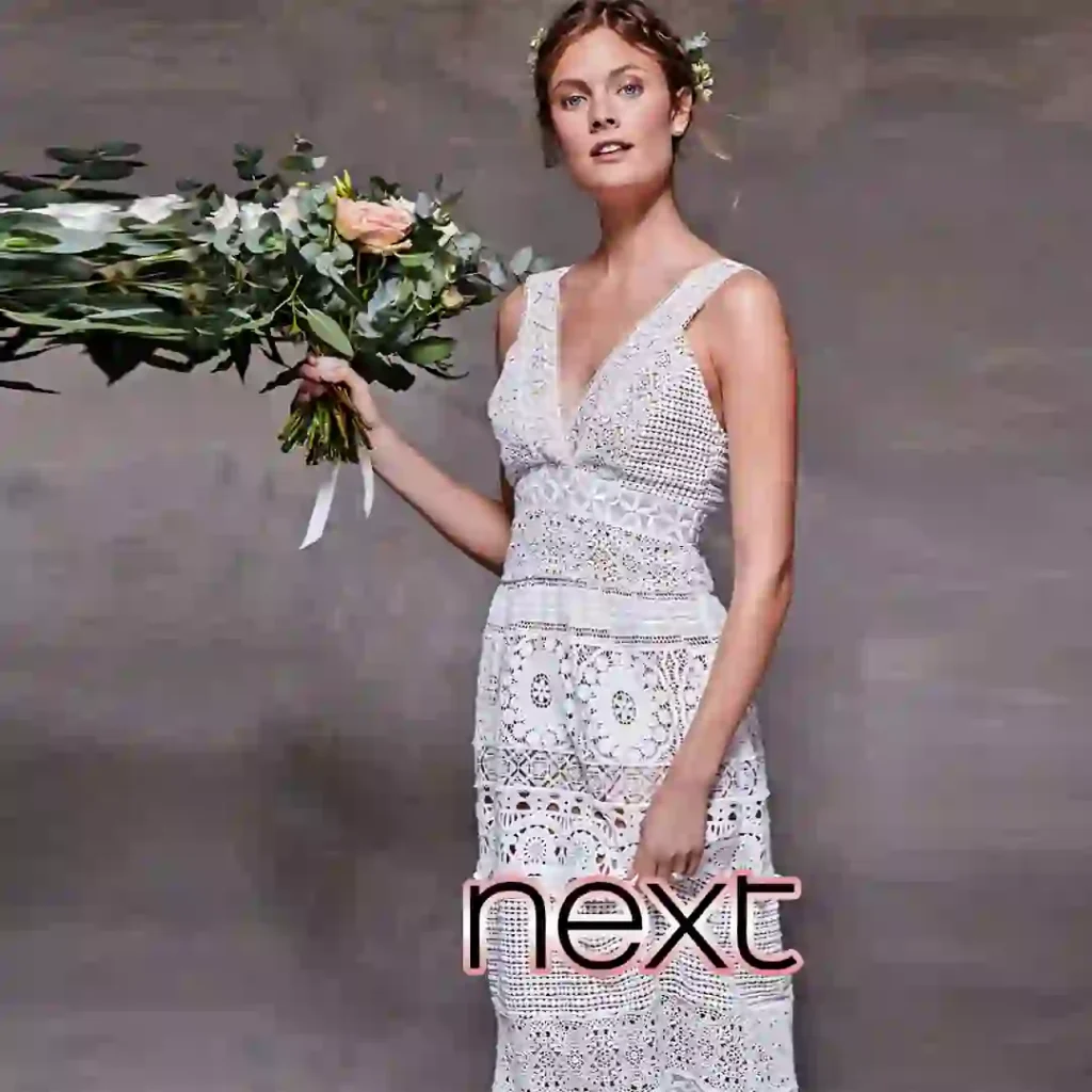 پیراهن مجلسی لباس عروس توری قلاب بافی شیری نکست