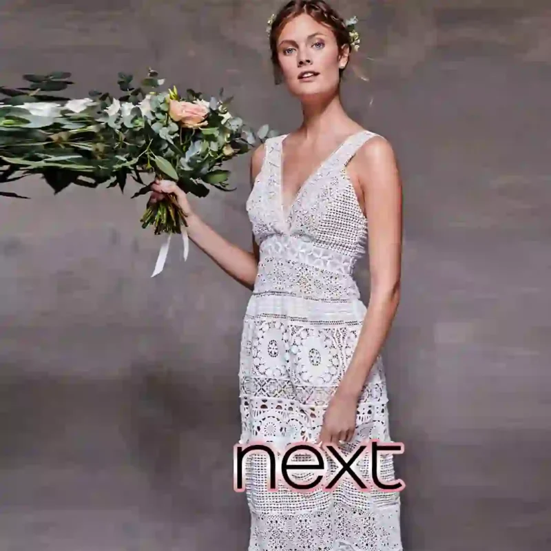 پیراهن مجلسی لباس عروس توری قلاب بافی شیری نکست