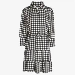 پیراهن چهارخانه ویسکوز سفید مشکی نکست