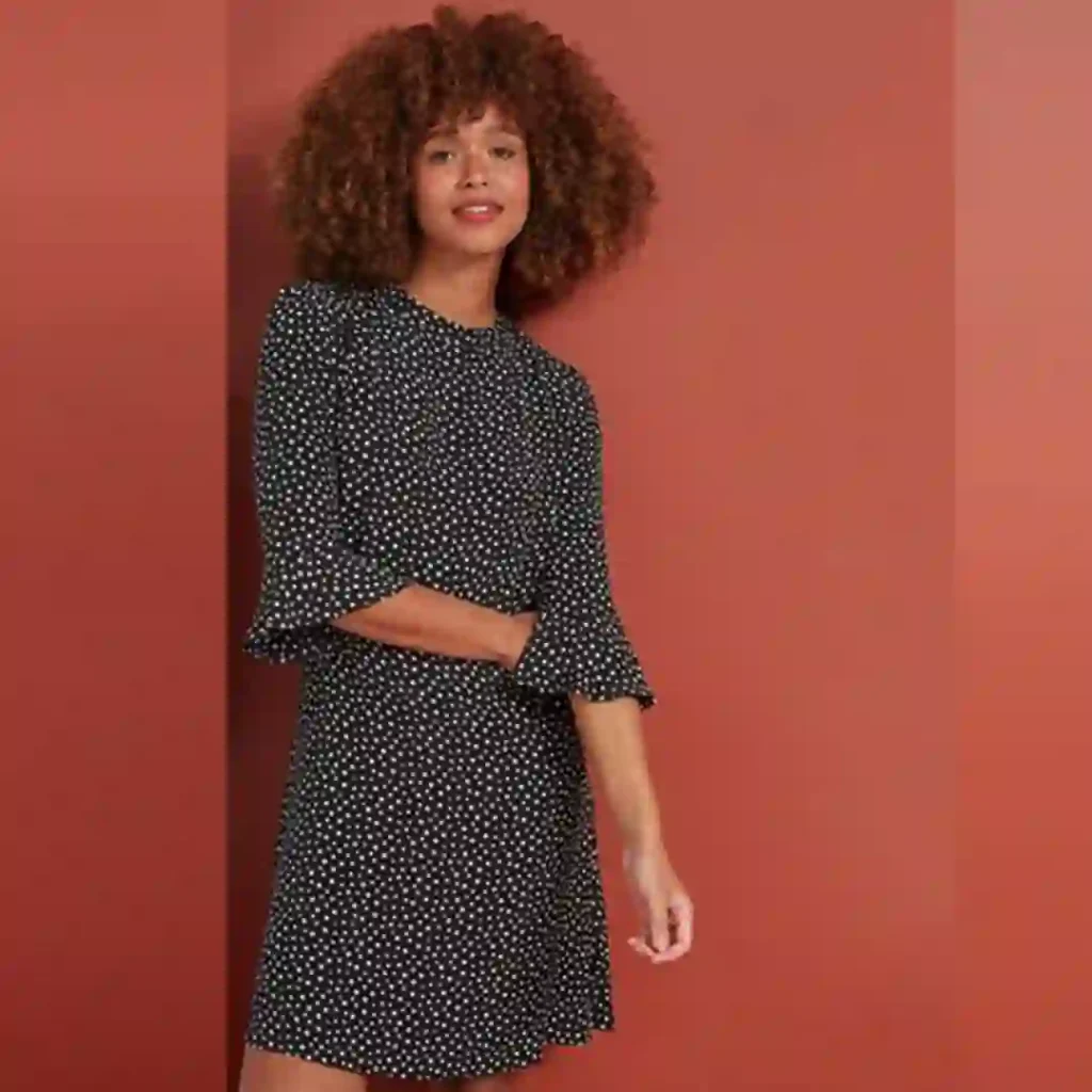 پیراهن مجلسی آستین کلوش خالدار مشکی نکست NEXT