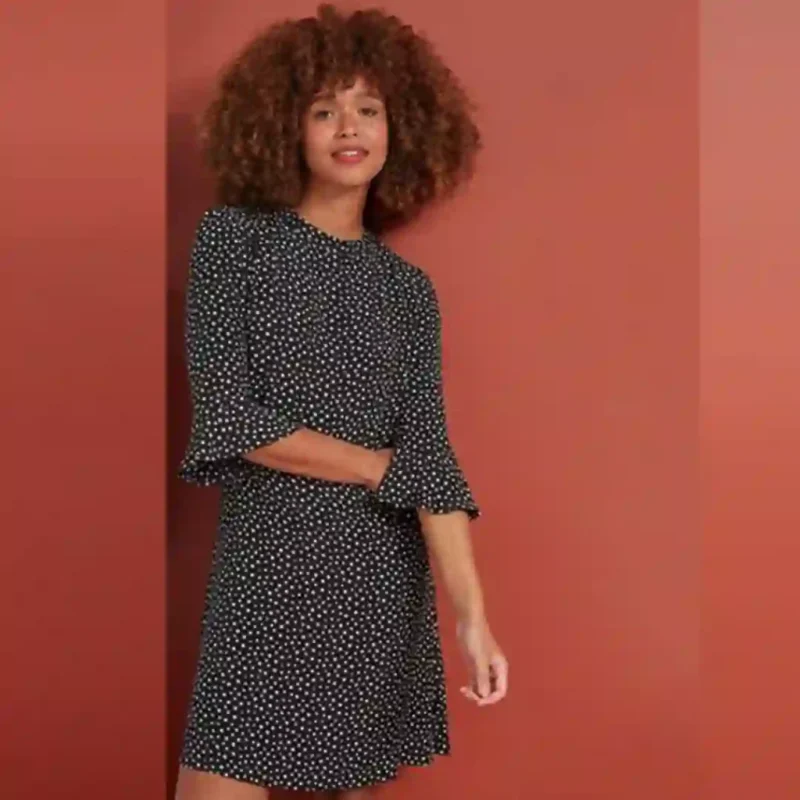 پیراهن مجلسی آستین کلوش خالدار مشکی نکست NEXT