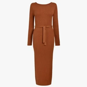 پیراهن بلند بافت کمردار قهوه ای نکست NEXT