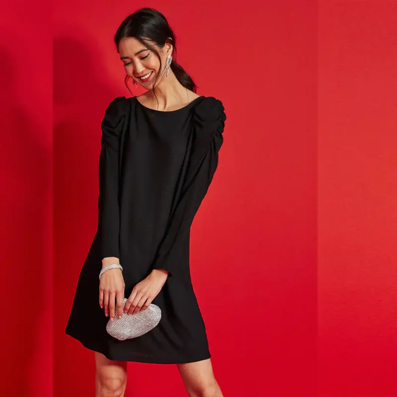 پیراهن مجلسی آستین بلند پفدار مشکی نکست NEXT