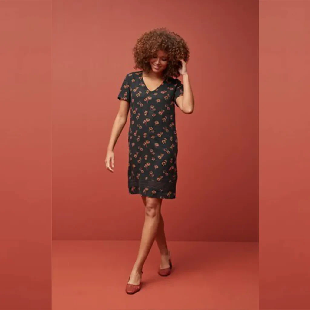 پیراهن ساحلی گلدار لینن مشکی نکست NEXT