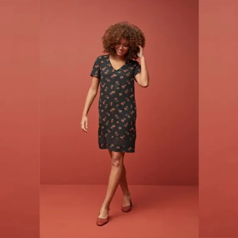 پیراهن ساحلی گلدار لینن مشکی نکست NEXT