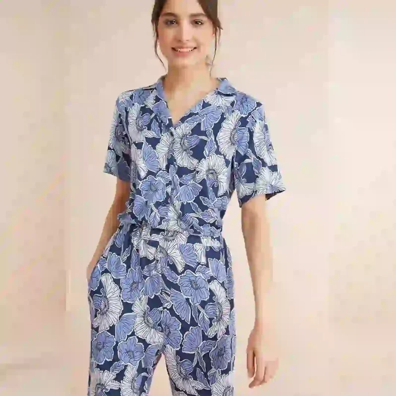 اورال آستین کوتاه گلدار سورمه ای نکست NEXT