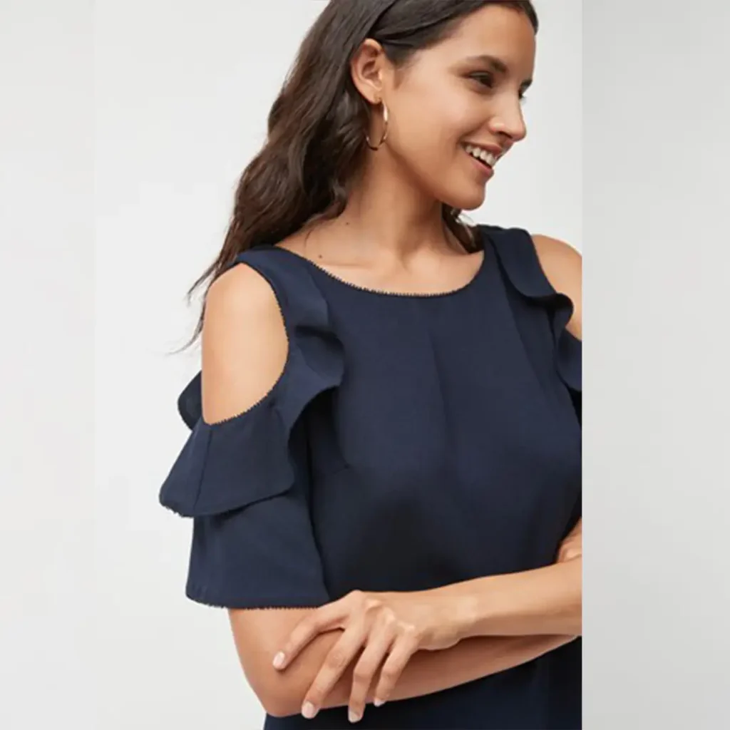 پیراهن مجلسی آستین کوتاه شانه باز سورمه ای نکست NEXT