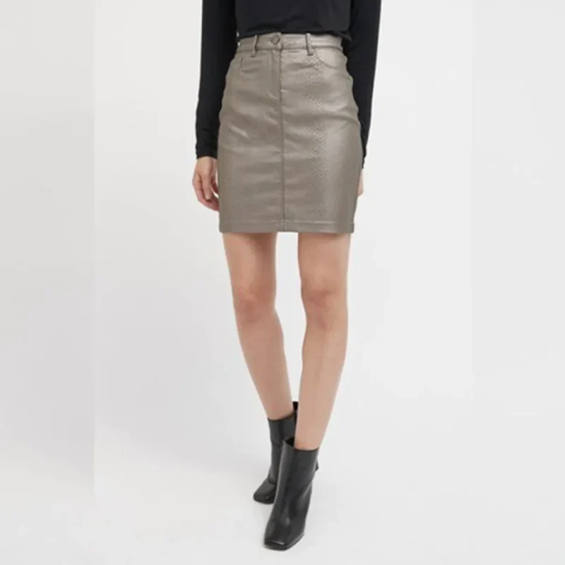 دامن کوتاه جین کشی طرح چرم پوست ماری نقره ای نکست NEXT