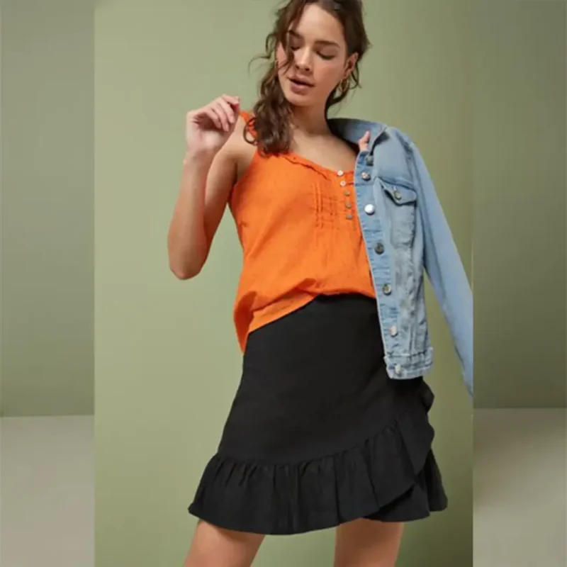 دامن کوتاه چین دار لینن مشکی نکست NEXT