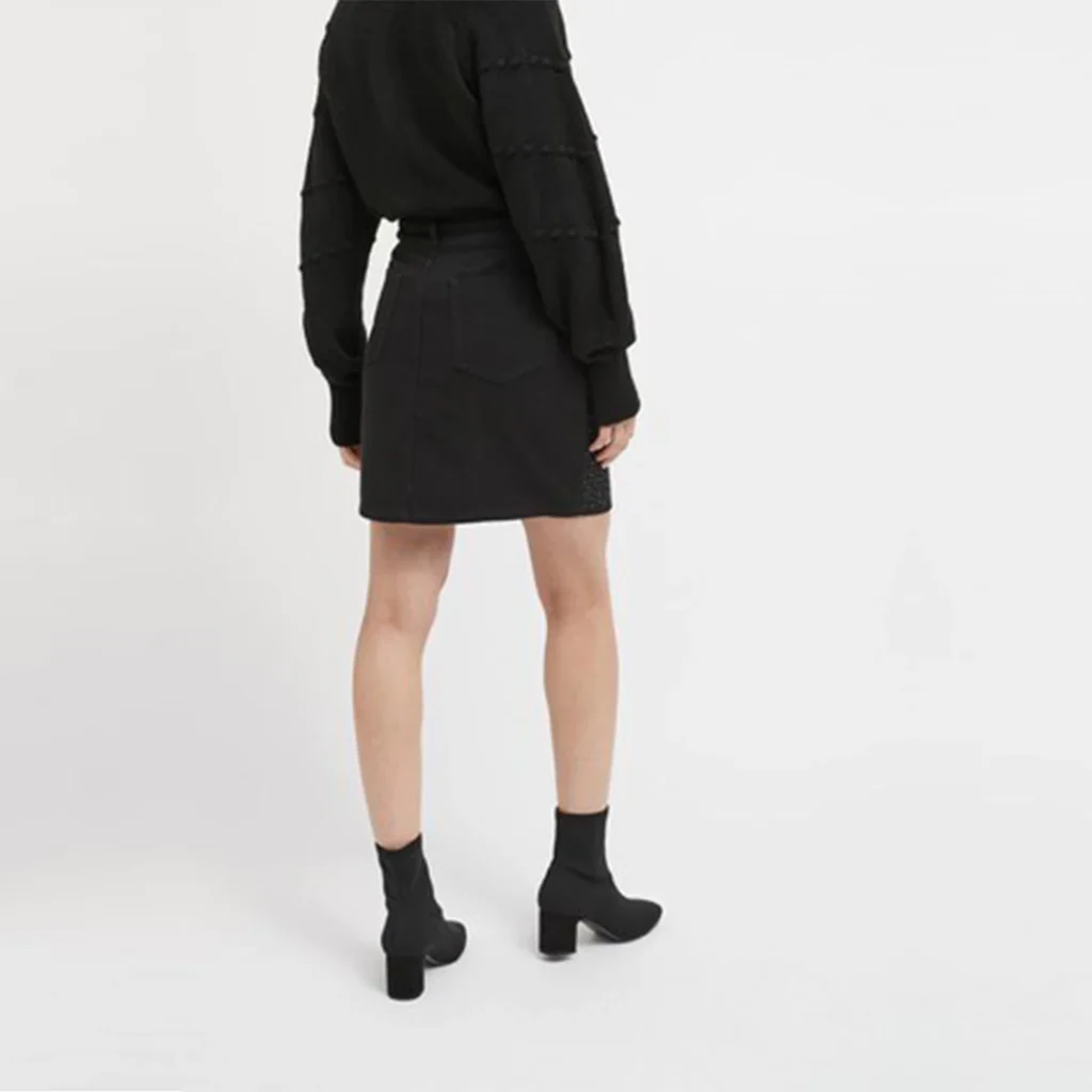 دامن کوتاه جین کشی نگین دار مشکی نکست NEXT