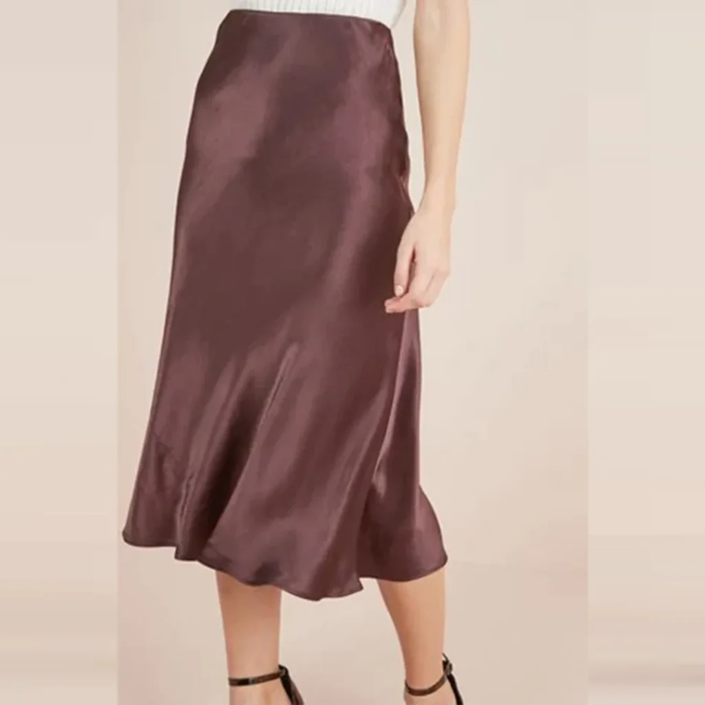 دامن بلند ساتن کمرکش قهوه ای براق نکست NEXT