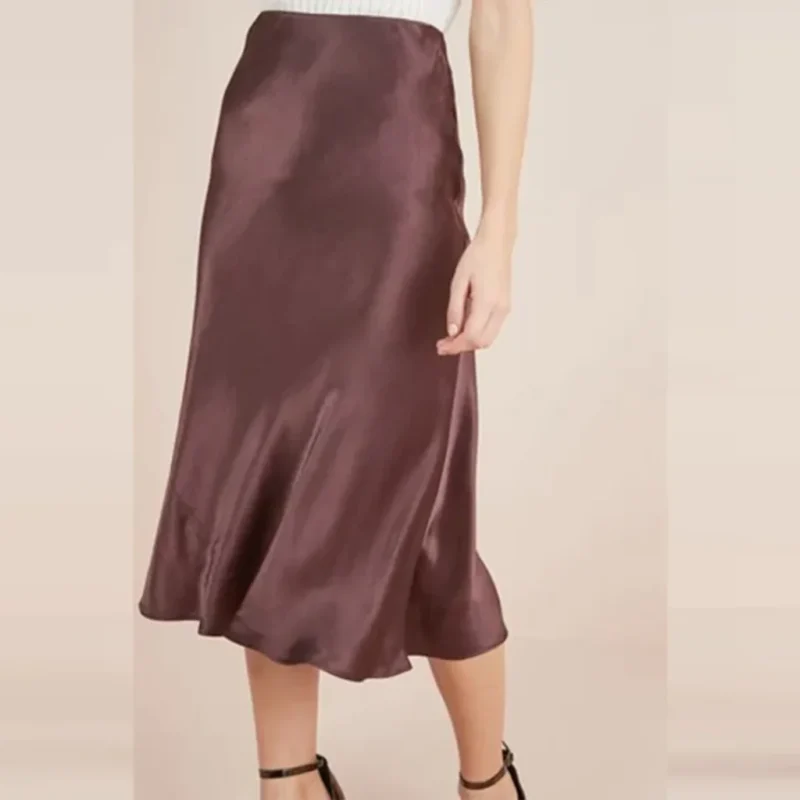 دامن بلند ساتن کمرکش قهوه ای براق نکست NEXT