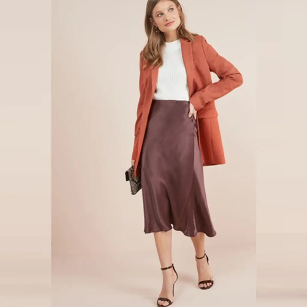دامن بلند ساتن کمرکش قهوه ای براق نکست NEXT