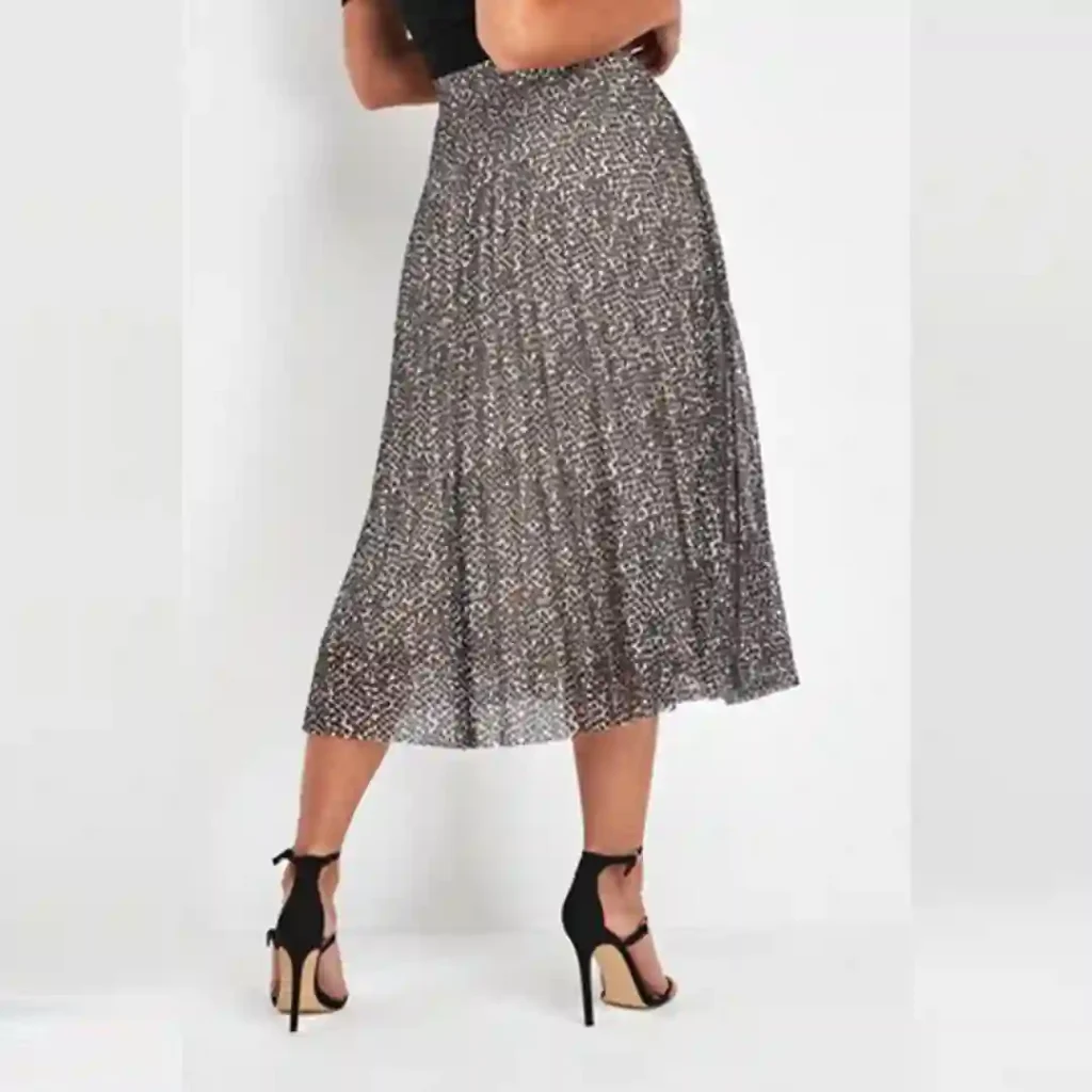 دامن بلند حریر پلیسه پلنگی کرم نکست NEXT