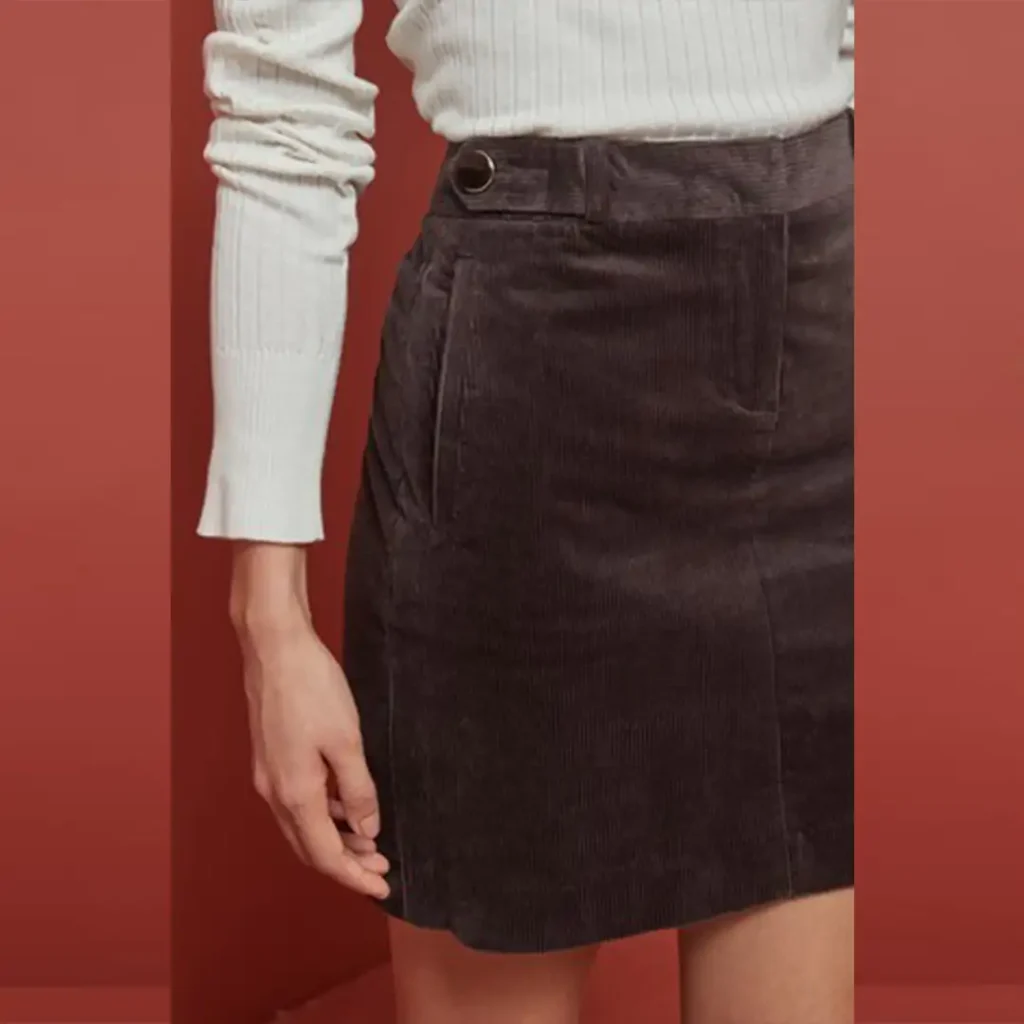 دامن کوتاه مخمل کبریتی کمردکمه قهوه ای نکست NEXT
