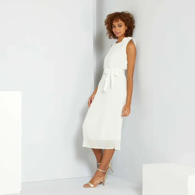 پیراهن بلند پلیسه حلقه ای سفید کیابی KIABI