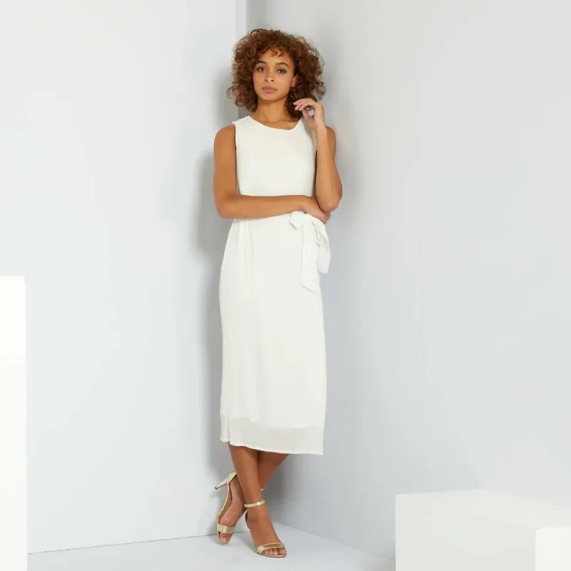 پیراهن بلند پلیسه حلقه ای سفید کیابی KIABI