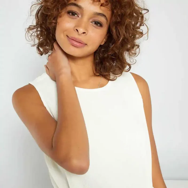 پیراهن بلند پلیسه حلقه ای سفید کیابی KIABI