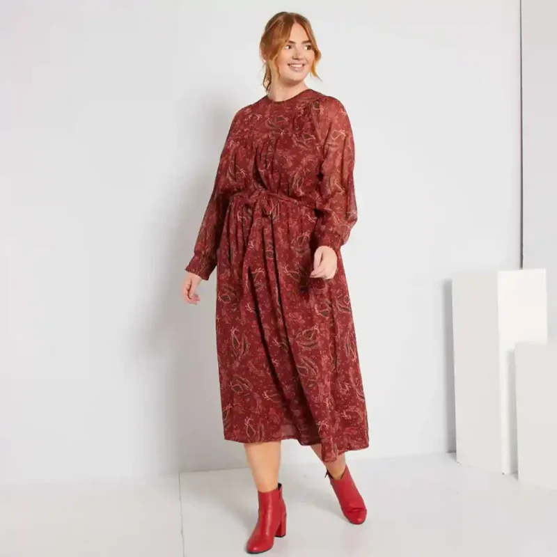 پیراهن مجلسی حریر آستر دار طرح اسلیمی کیابی KIABI