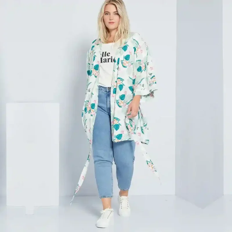 رویه تونیک گلدار سفید کیابی KIABI