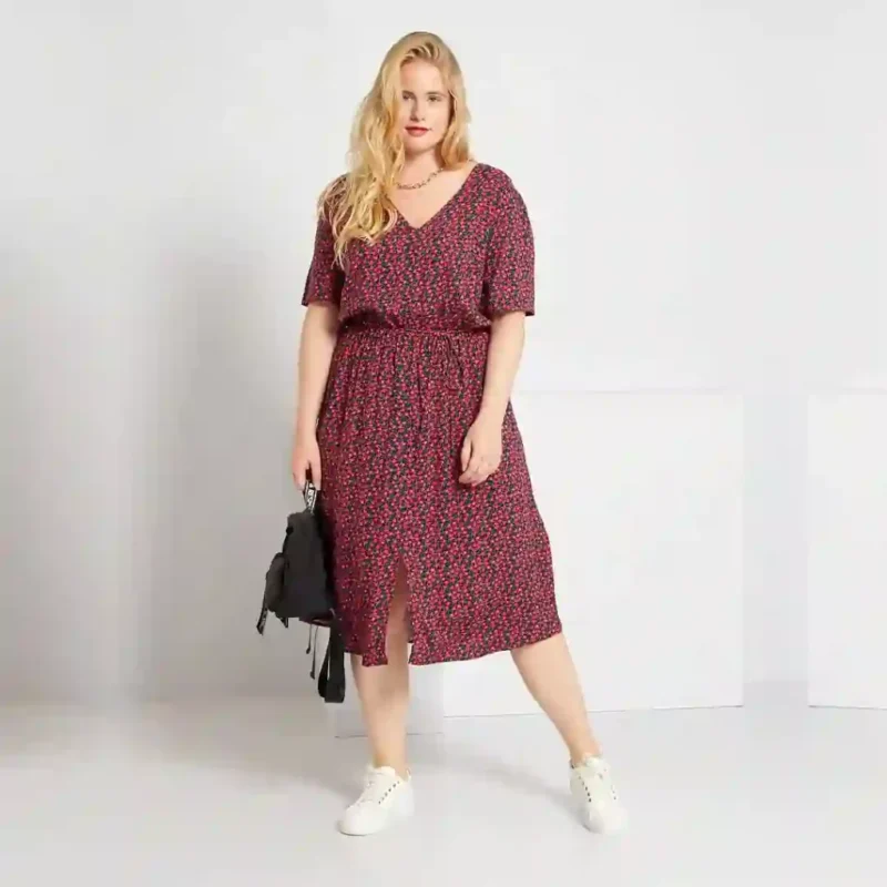 پیراهن نخی گلدار قرمز کیابی KIABI