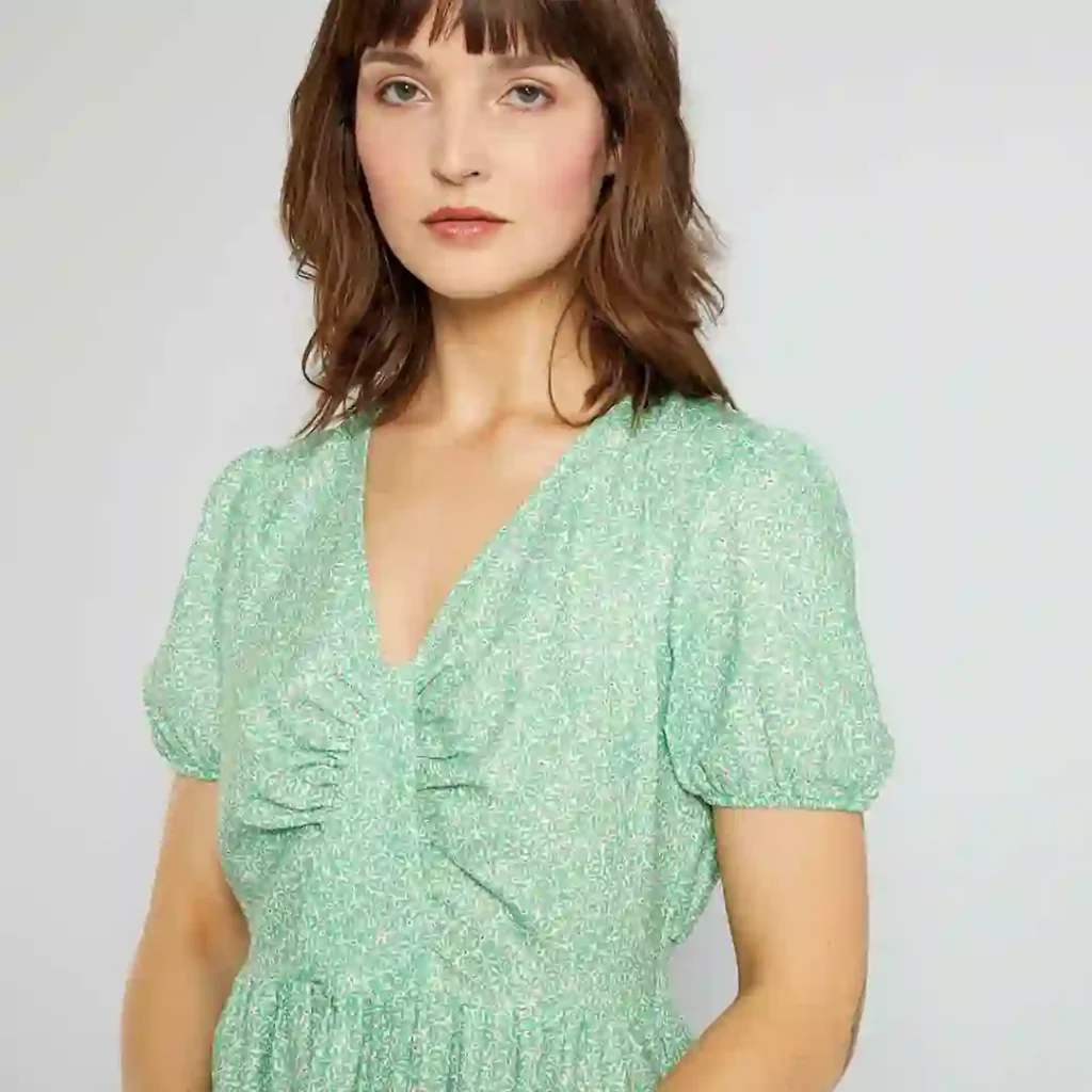 پیراهن کرپ گلدار سبز کیابی KIABI