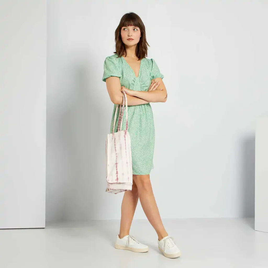 پیراهن کرپ گلدار سبز کیابی KIABI