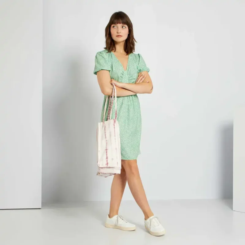 پیراهن کرپ گلدار سبز کیابی KIABI