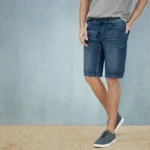 شلوارک مردانه جین کمرکش بندی آبی تیره لیورجی LIVERGY