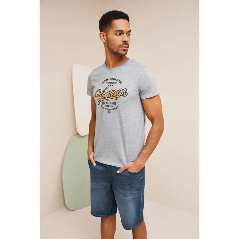 شلوارک مردانه جین کشی سورمه ای لیورجی LIVERGY