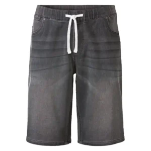 شلوارک مردانه جین کمرکشی بند سفید طوسی لیورجی LIVERGY